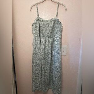 Green and white floral print dress